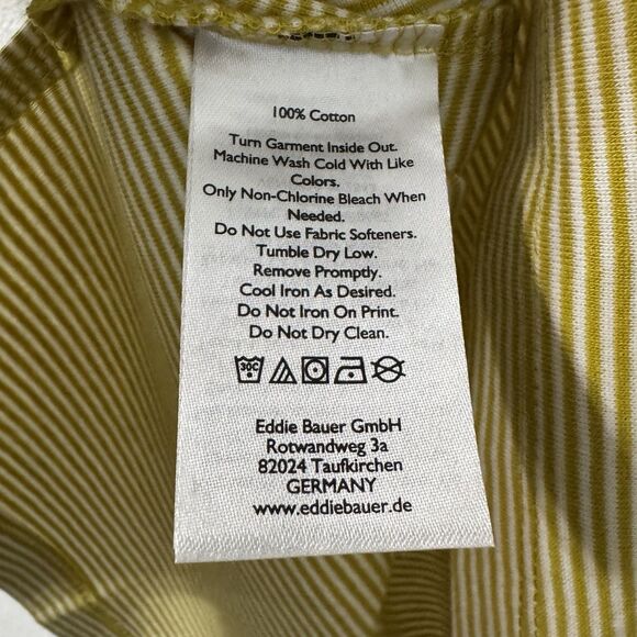 Eddie Bauer Womens Cotton Short Sleeve Shirt Top Medium Mossy Green Striped - Picture 5 of 6